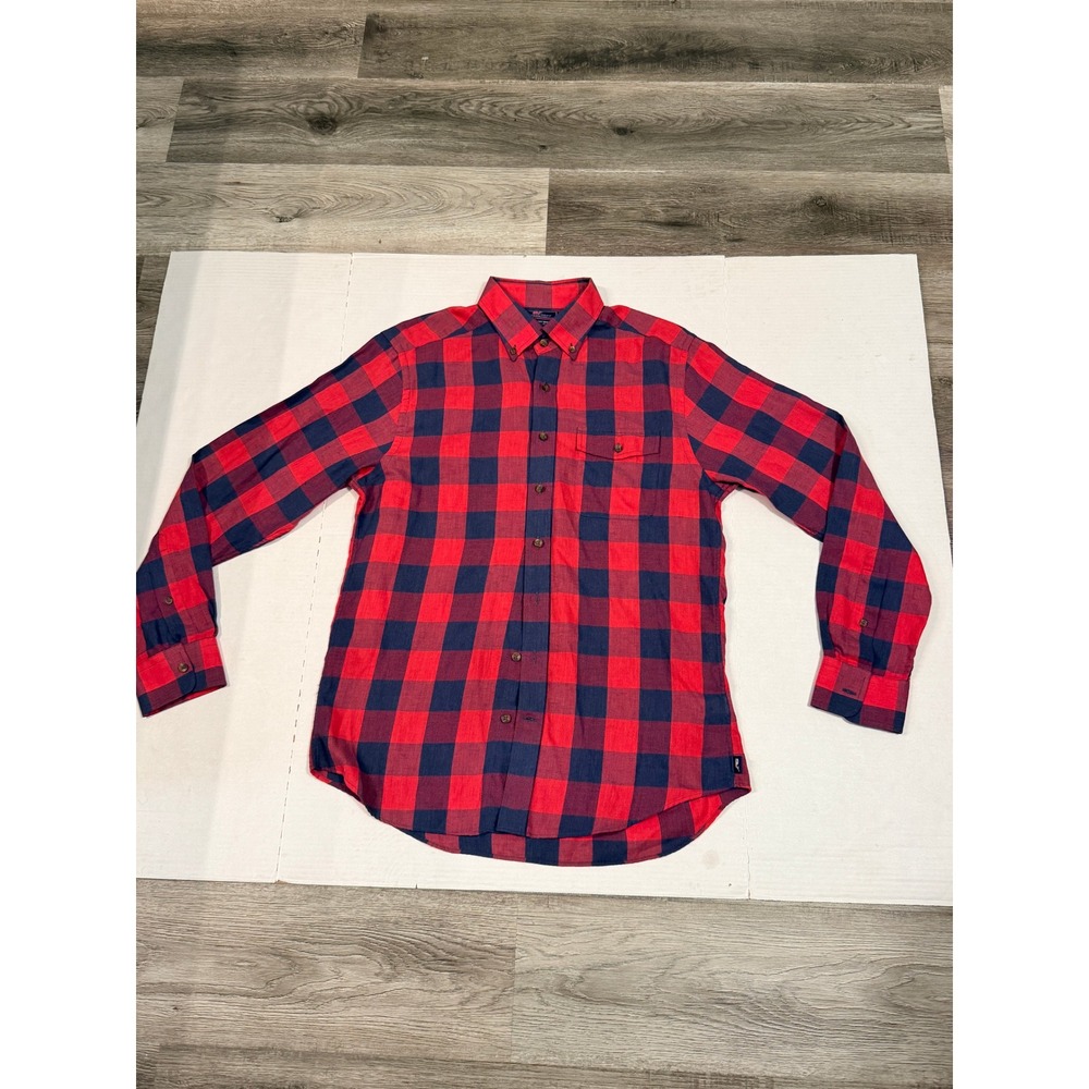 Vineyard Vines Slim Fit Crosby Shirt Mens M Red Navy Buffalo Check Cotton Linen